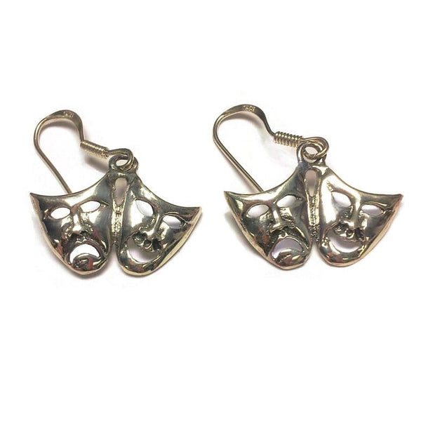 Comedy & Tragedy Masks: Sterling Silver Hanging Earrings