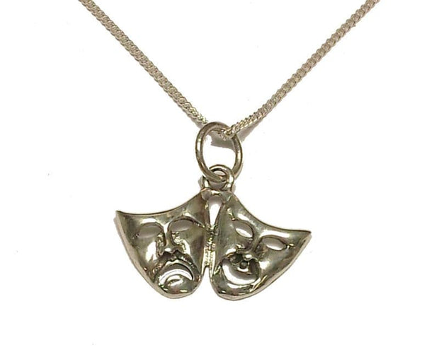 Comedy & Tragedy Masks: Sterling Silver on 18" Chain