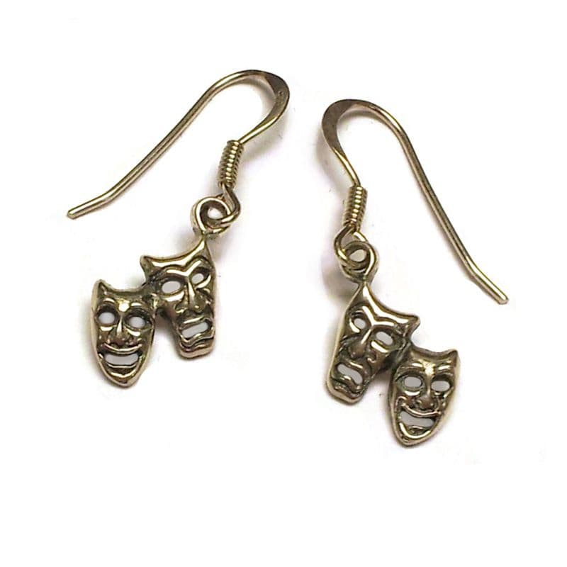 Comedy & Tragedy Miniature Masks: Sterling Silver Earrings