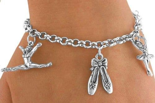 Dance Theme Charm Bracelet (silver tone chain)