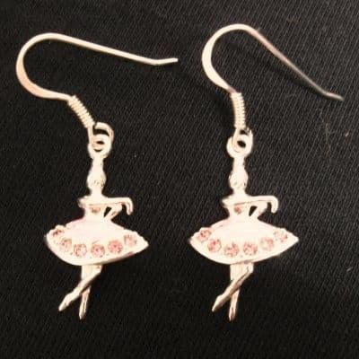 Sterling Silver ballet dancer earrings (pink crystal)